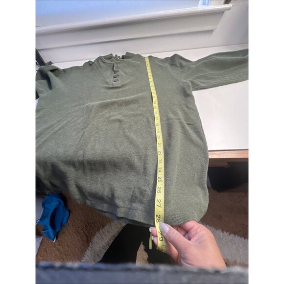 LL Bean Sweater Mens L Pullover Henley Chunky Waffle Knit Green  VTG fisherman - Picture 5 of 6